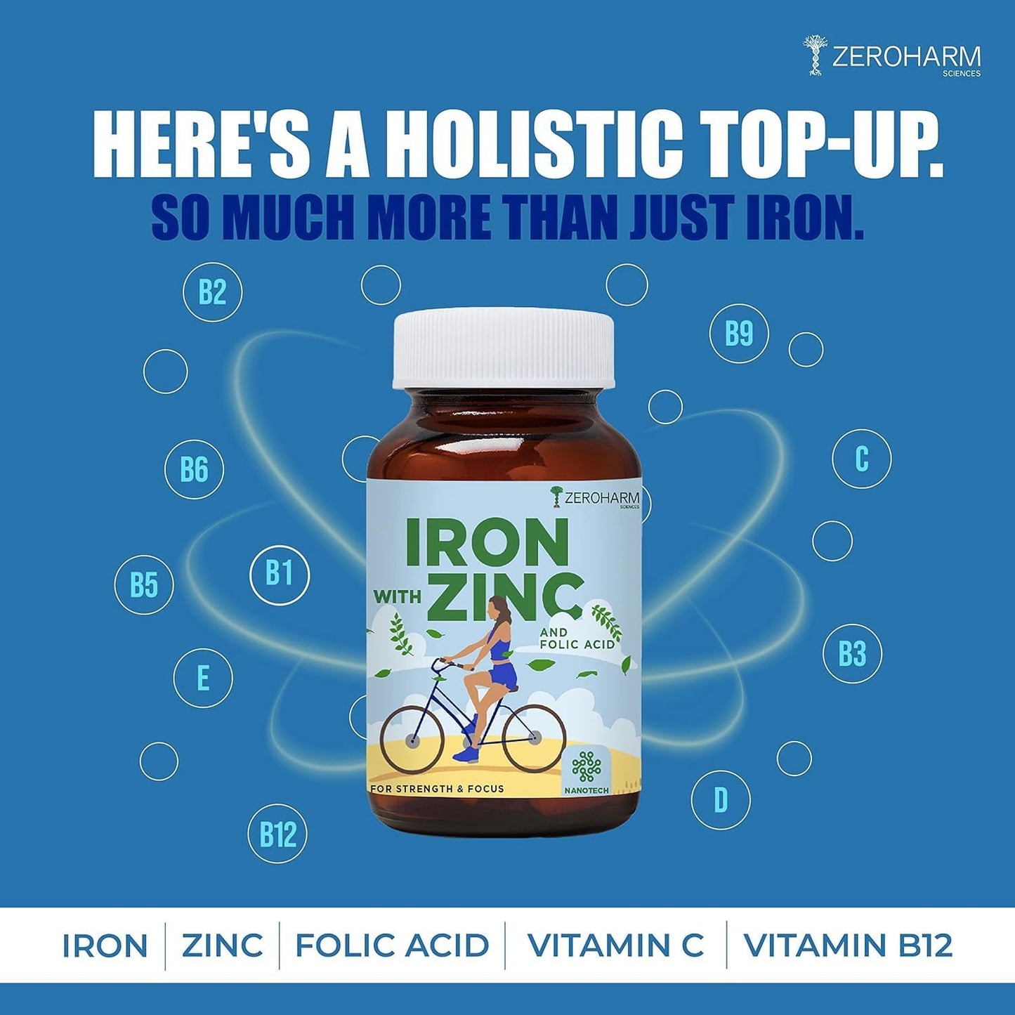 Iron, Zinc, and Folic Acid Tablets - 60 Count - Supports Overall Health and Wellness