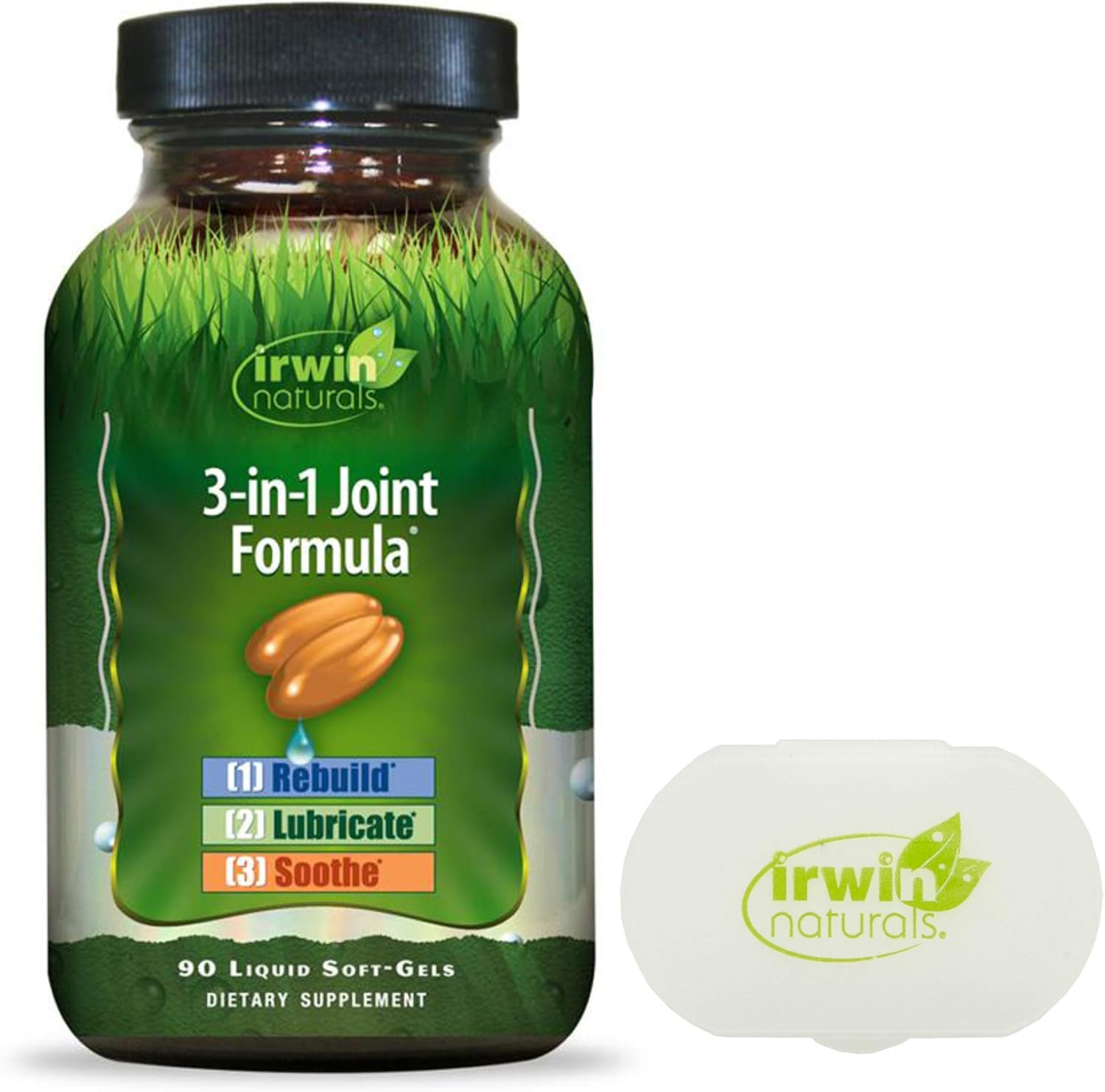 Irwin Naturals 3-in-1 Joint Formula Softgels - Glucosamine, Chondroitin, MSM Supplement Bundle - 90 Softgels with Pill Case - Natural Joint Health Support