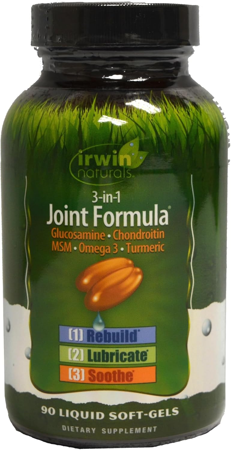 Irwin Naturals 3-in-1 Joint Formula Softgels - Glucosamine, Chondroitin, MSM Supplement Bundle - 90 Softgels with Pill Case - Natural Joint Health Support