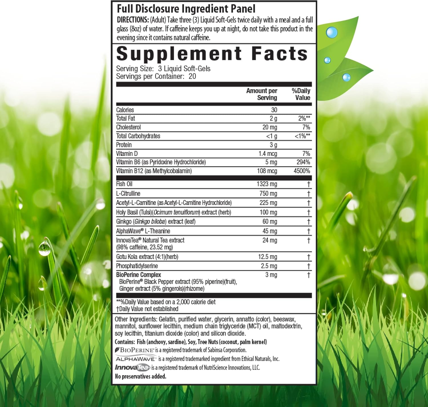 Irwin Naturals Brain Awake Max3 + Nitric Oxide Booster - 60 Count - Enhance Brain Health & Performance - 20 Servings