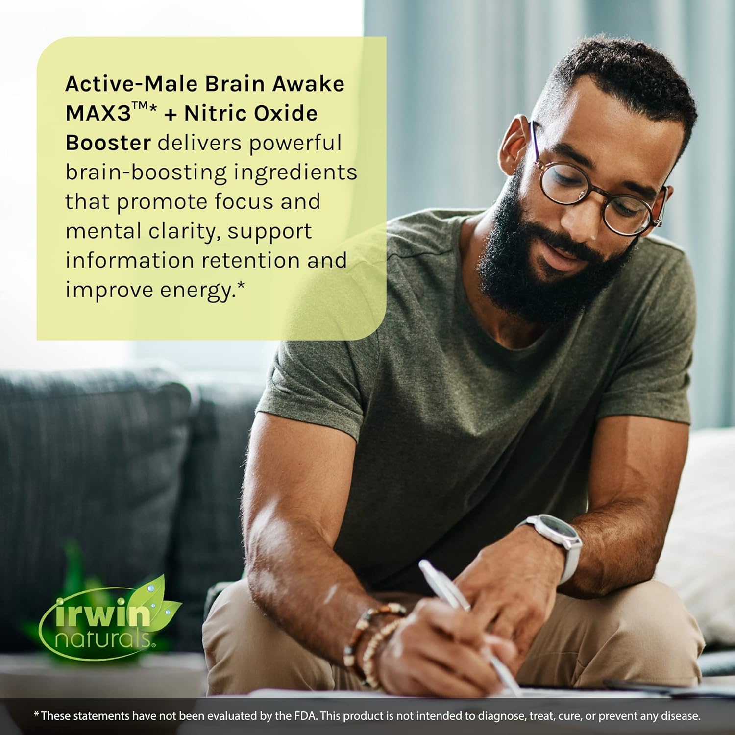 Irwin Naturals Brain Awake Max3 + Nitric Oxide Booster - 2 Packs of 60 Liquid Soft-Gels - Enhance Brain Health & Performance - 40 Servings