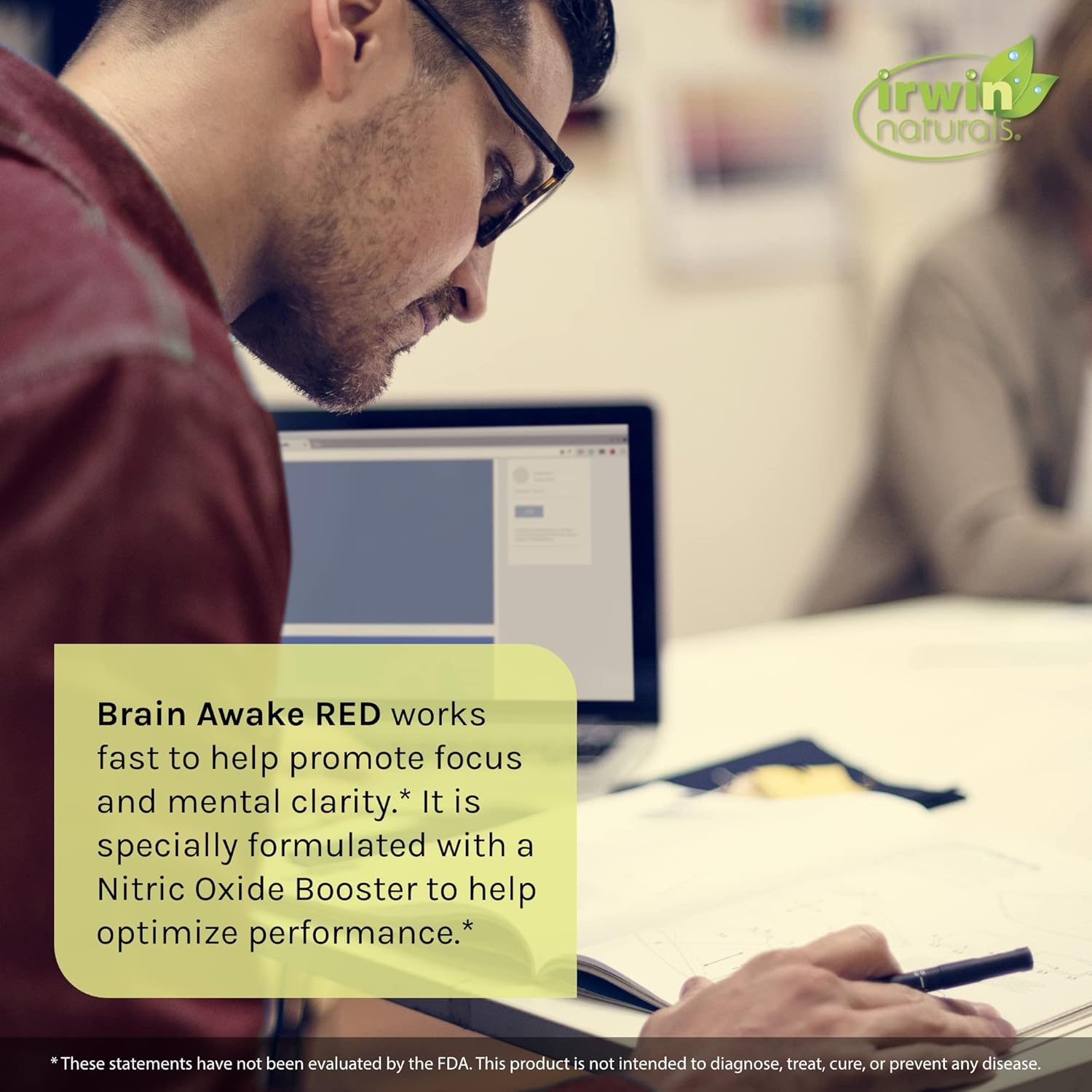 Irwin Naturals Brain Awake RED Liquid Soft-Gels - Enhanced with Nitric Oxide Booster for Brain Health - 60 Count