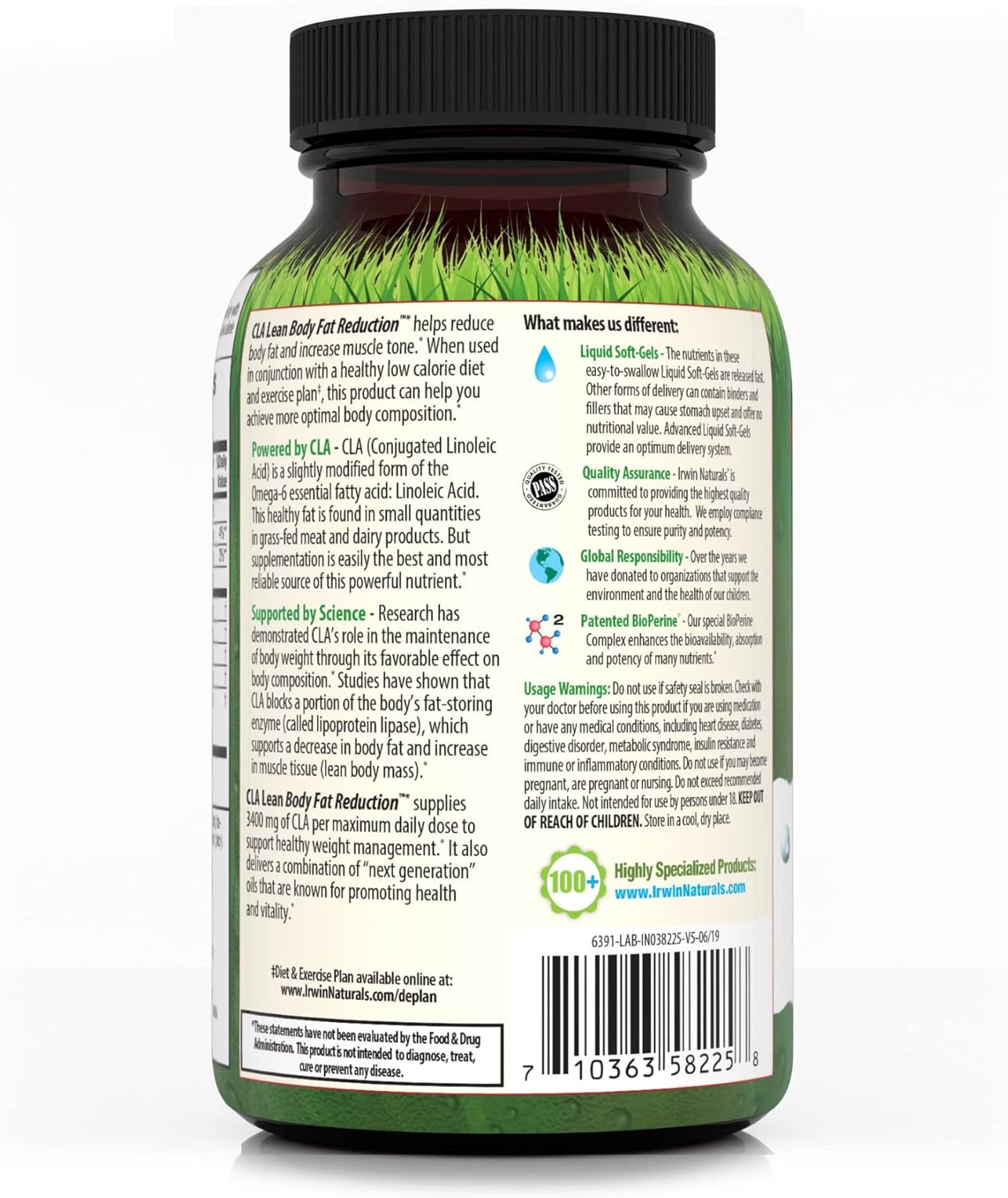 Irwin Naturals CLA Lean Body Fat Reduction Liquid Soft-Gels - Reduces Body Fat & Boosts Muscle Tone - 80 Count