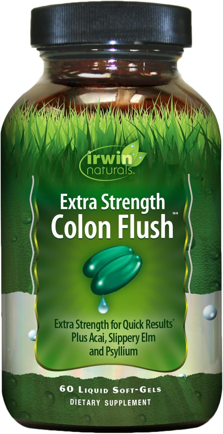 Irwin Naturals Colon Flush Supplement with Psyllium, Acai, Triphala - 60 Liquid Softgels for Digestive & Constipation Support