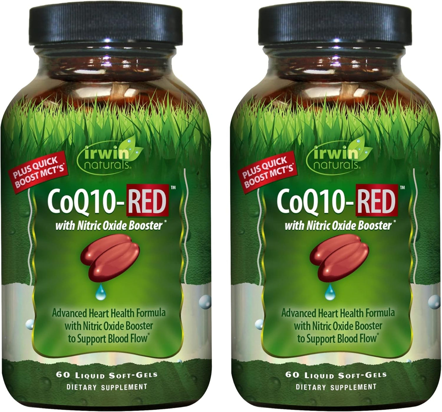 Irwin Naturals CoQ10-RED Liquid Soft-Gels - Pack of 2, 60 Servings - Advanced Heart Health Support with Nitric Oxide Booster - Supports Blood Flow