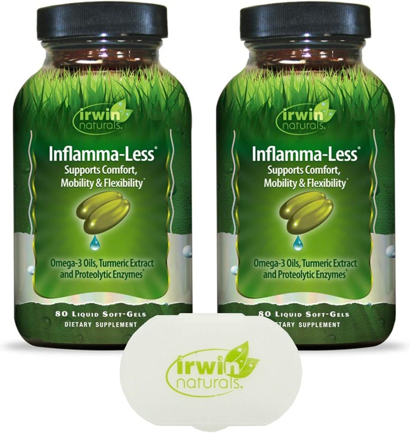 Irwin Naturals Inflamma-Less Liquid Softgels - 2-Pack Bundle for Comfort, Mobility, and Flexibility with Pill Case Included