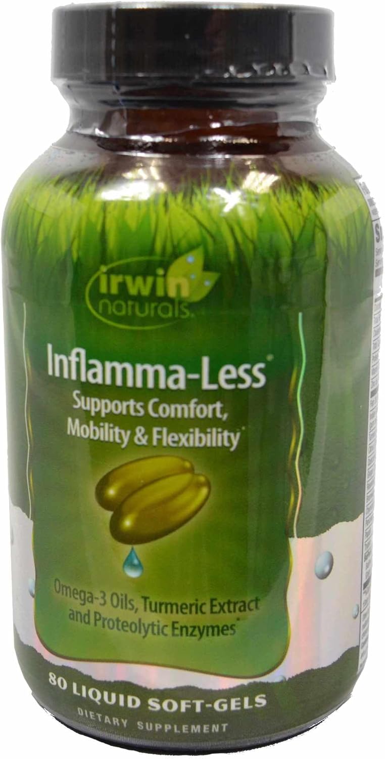 Irwin Naturals Inflamma-Less Liquid Softgels - 2-Pack Bundle for Comfort, Mobility, and Flexibility with Pill Case Included