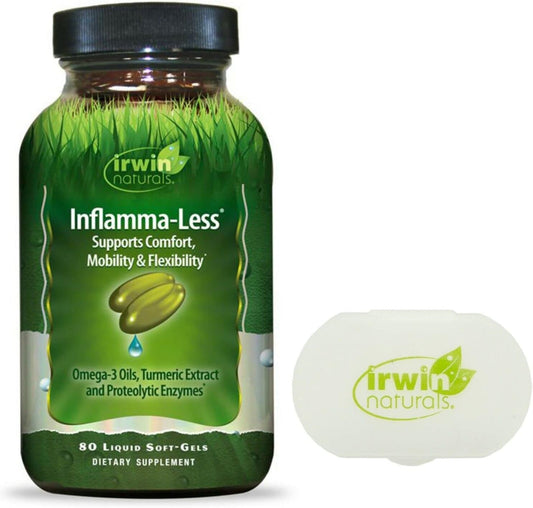 Irwin Naturals Inflamma-Less Liquid Softgels Bundle for Mobility and Flexibility with Pill Case