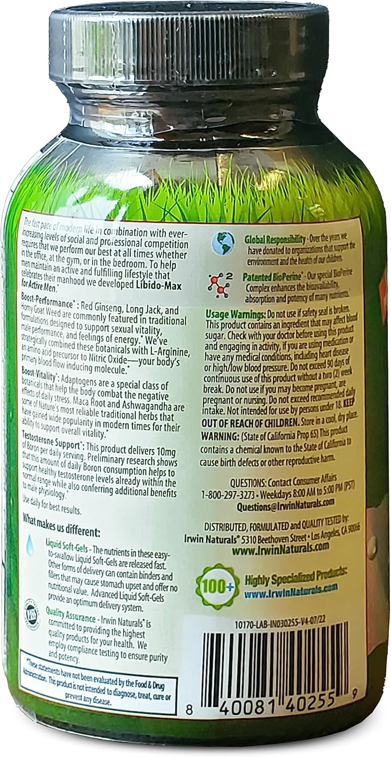 Irwin Naturals Libido-Max for Men - 60 Softgels to Boost Energy and Vitality
