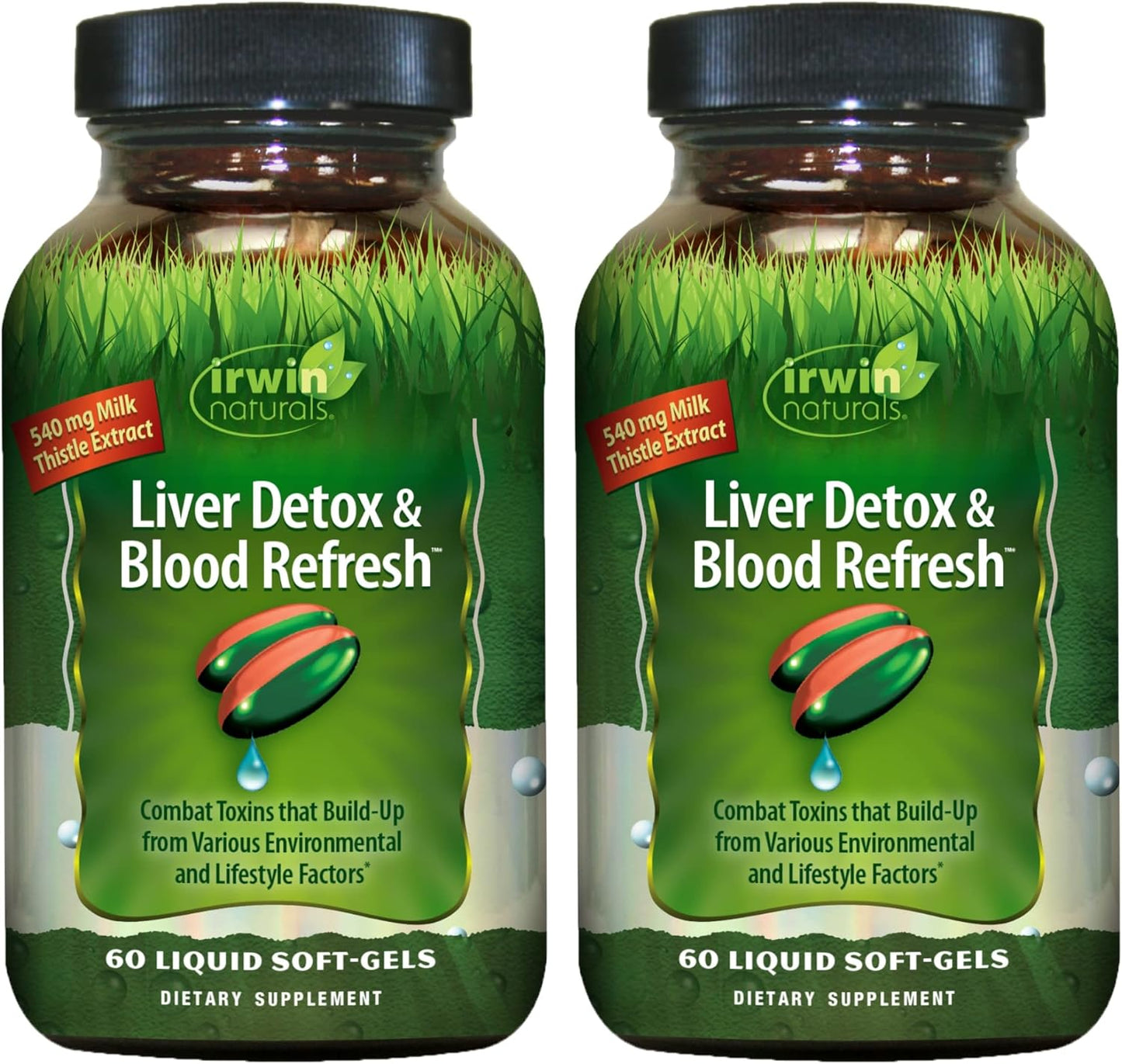 Irwin Naturals Liver Detox & Blood Refresh Liquid Soft-Gels - Pack of 2 for Liver & Antioxidant Support - 60 Servings