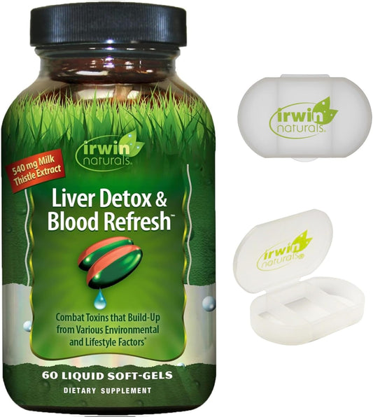 Irwin Naturals Liver Detox & Blood Refresh Softgels - Herbal Cleanse Supplement with Milk Thistle & Dandelion - Antioxidant Support - 60 Count