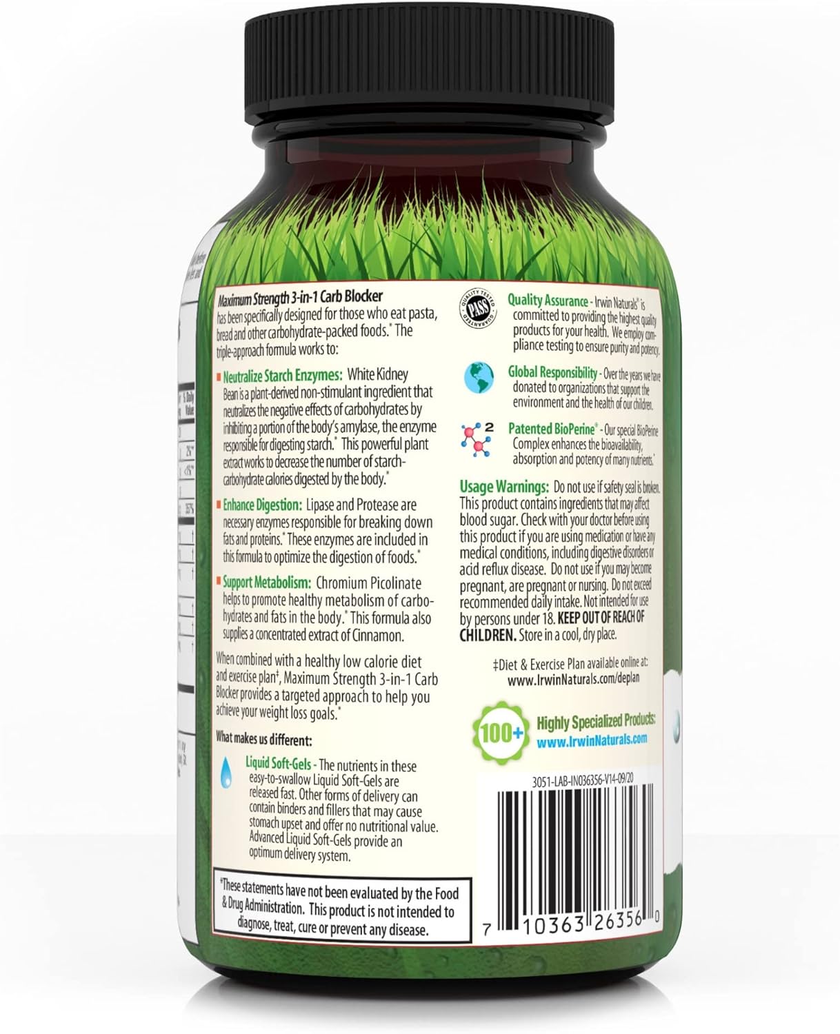 Irwin Naturals Maximum Strength Carb Blocker Supplement - 75 Liquid Softgels