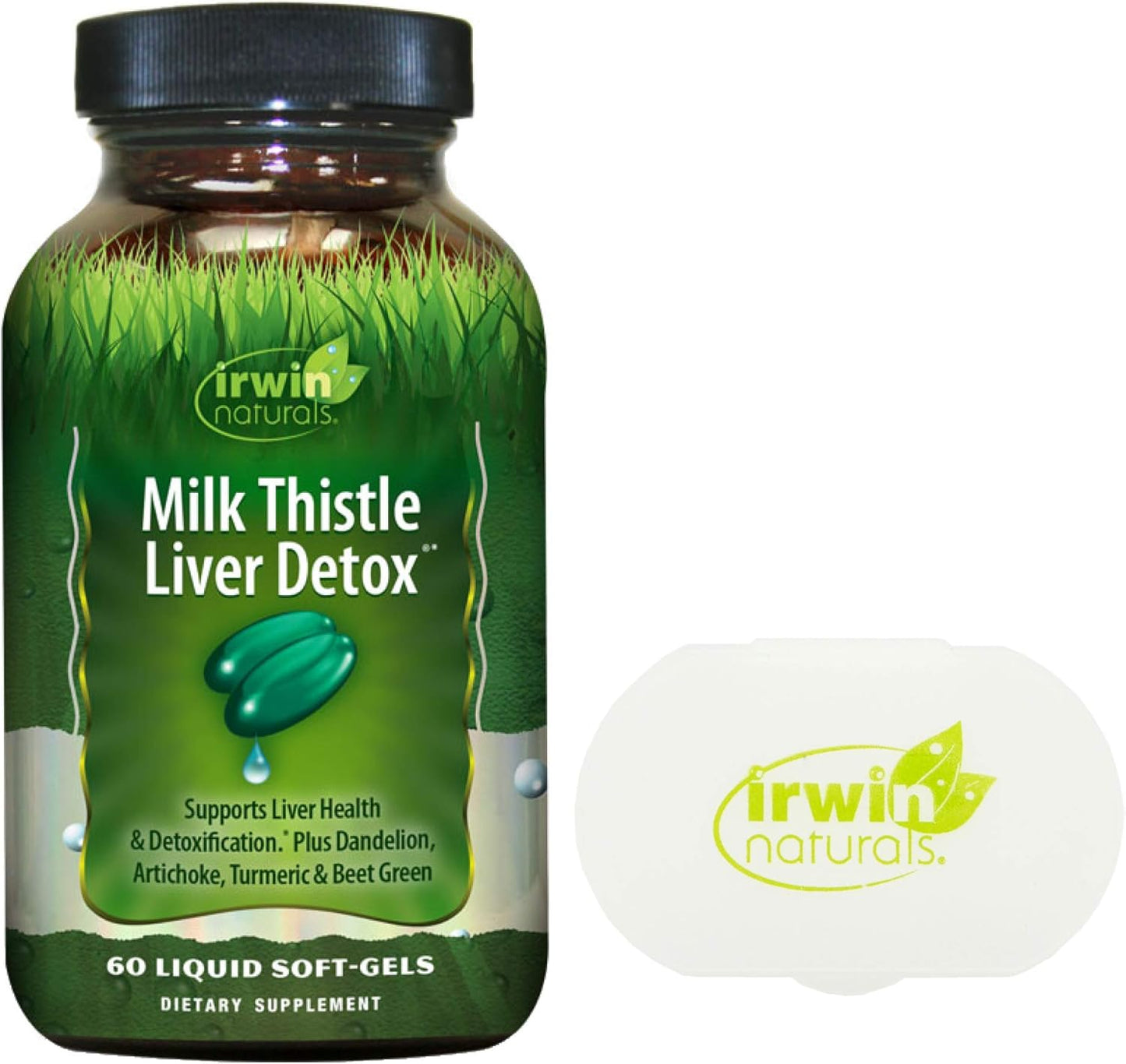 Irwin Naturals Milk Thistle Liver Detox Softgels with Dandelion, Turmeric, Artichoke, Beet Root - 60 Liquid Softgels, Pill Case Included - Cleanse Formula for Liver Health