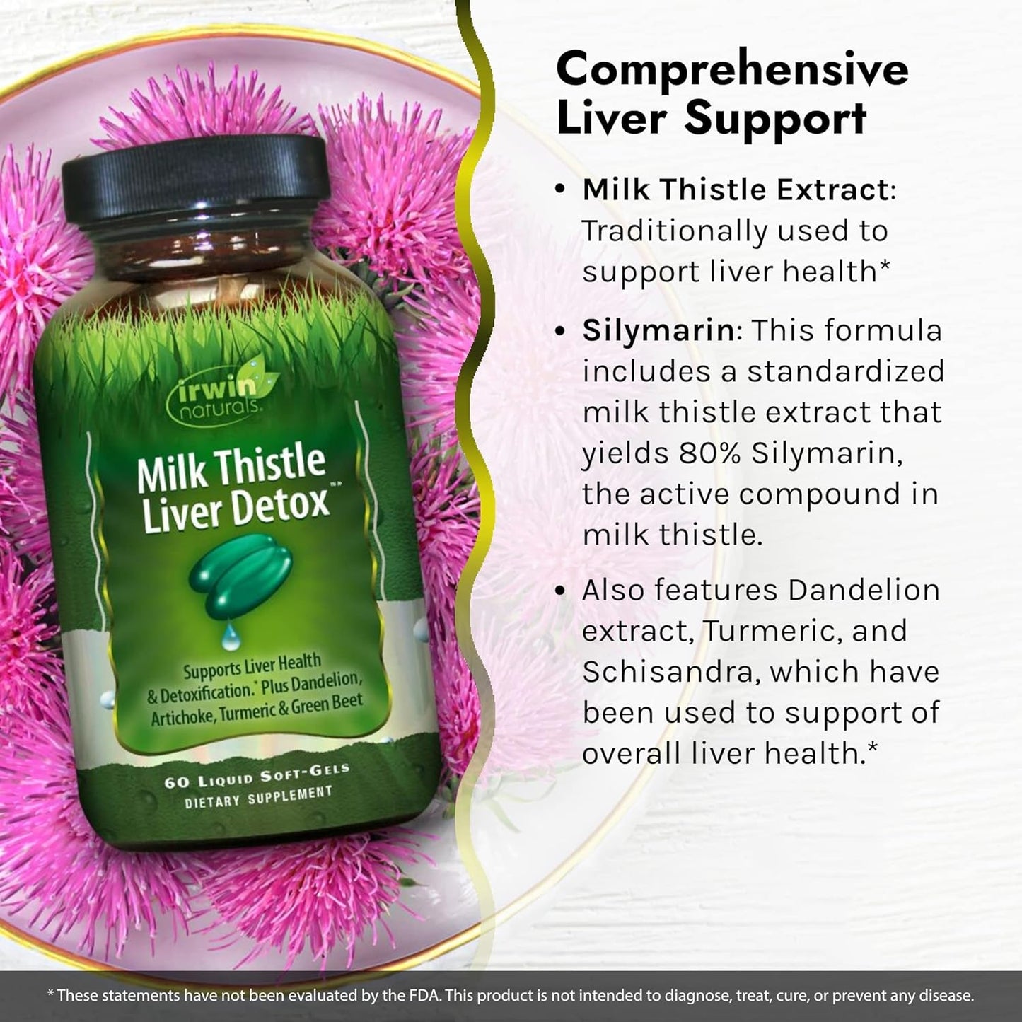 Irwin Naturals Milk Thistle Liver Detox Softgels with Dandelion, Turmeric, Artichoke, Beet Root - 60 Liquid Softgels, Pill Case Included - Cleanse Formula for Liver Health