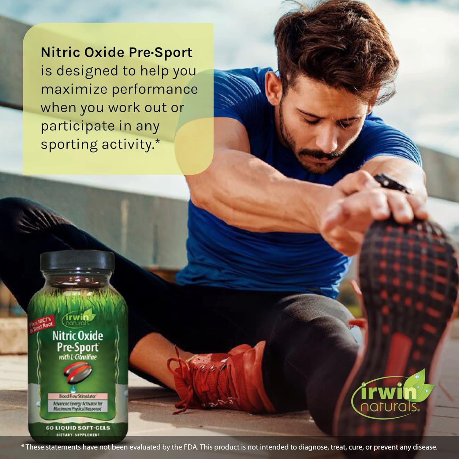 Irwin Naturals Nitric Oxide Pre Sport Supplement with L-Citrulline - 60 Liquid Softgels + Pill Case