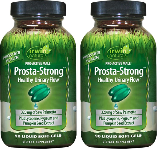 Irwin Naturals Prosta-Strong - Prostate Health Support Supplement - 90 Liquid Softgels x2 Pack - Saw Palmetto, Lycopene, Pumpkin Seed & More