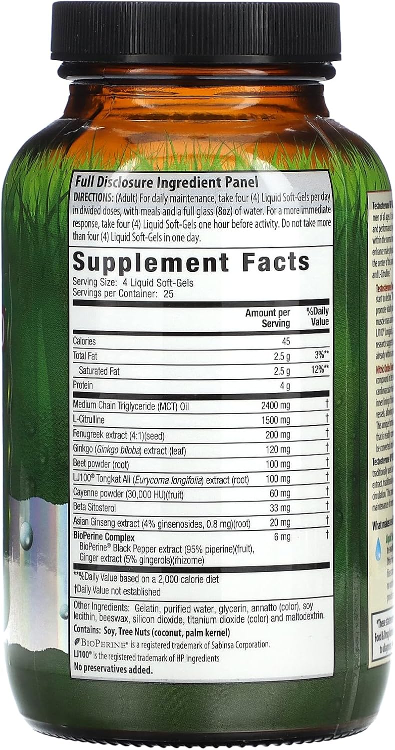 Irwin Naturals Testosterone Boosting Supplement 100 Softgels