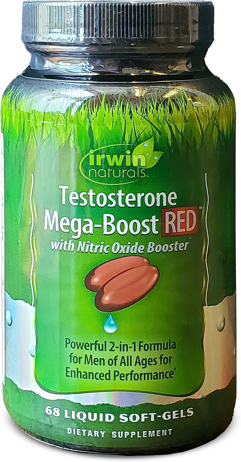 Irwin Naturals Testosterone Mega Boost Red 68 Softgels - Supports Healthy Testosterone Levels, Energy, and Performance