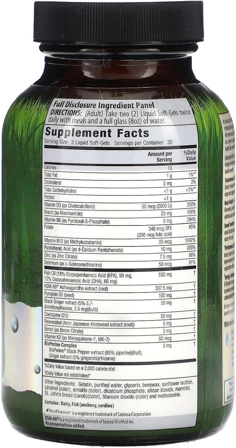 Irwin Naturals Testosterone Up 40+ Men Energy & Endurance Supplement 60 Softgels