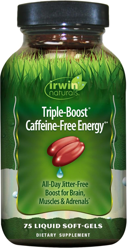 Irwin Naturals Triple-Boost Energy Supplement - Caffeine-Free Focus and Brain Boost - 75 Softgels