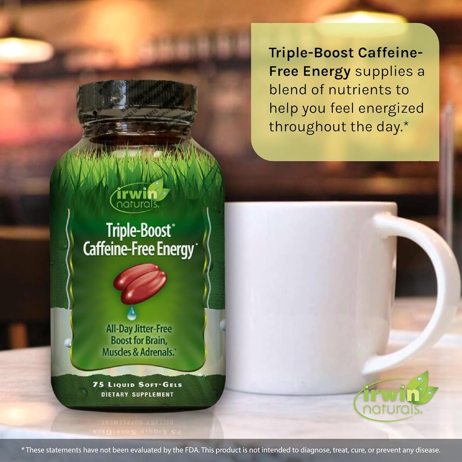 Irwin Naturals Triple-Boost Energy Supplement - Caffeine-Free Focus and Brain Boost - 75 Softgels