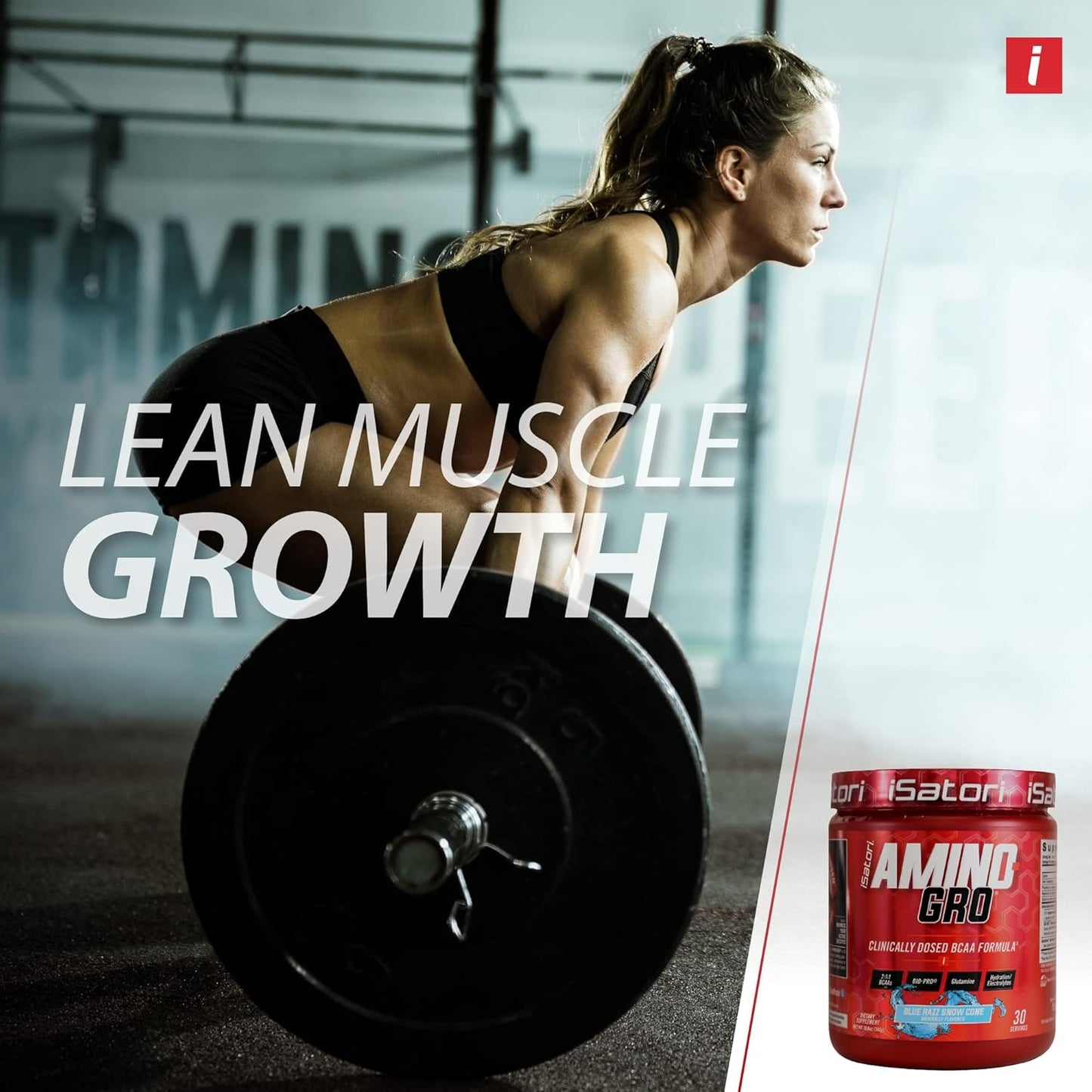 iSatori Amino-GRO BCAA Powder: Muscle Growth & Recovery Supplement, Blue Razz Snow Cone Flavor, 30 Servings