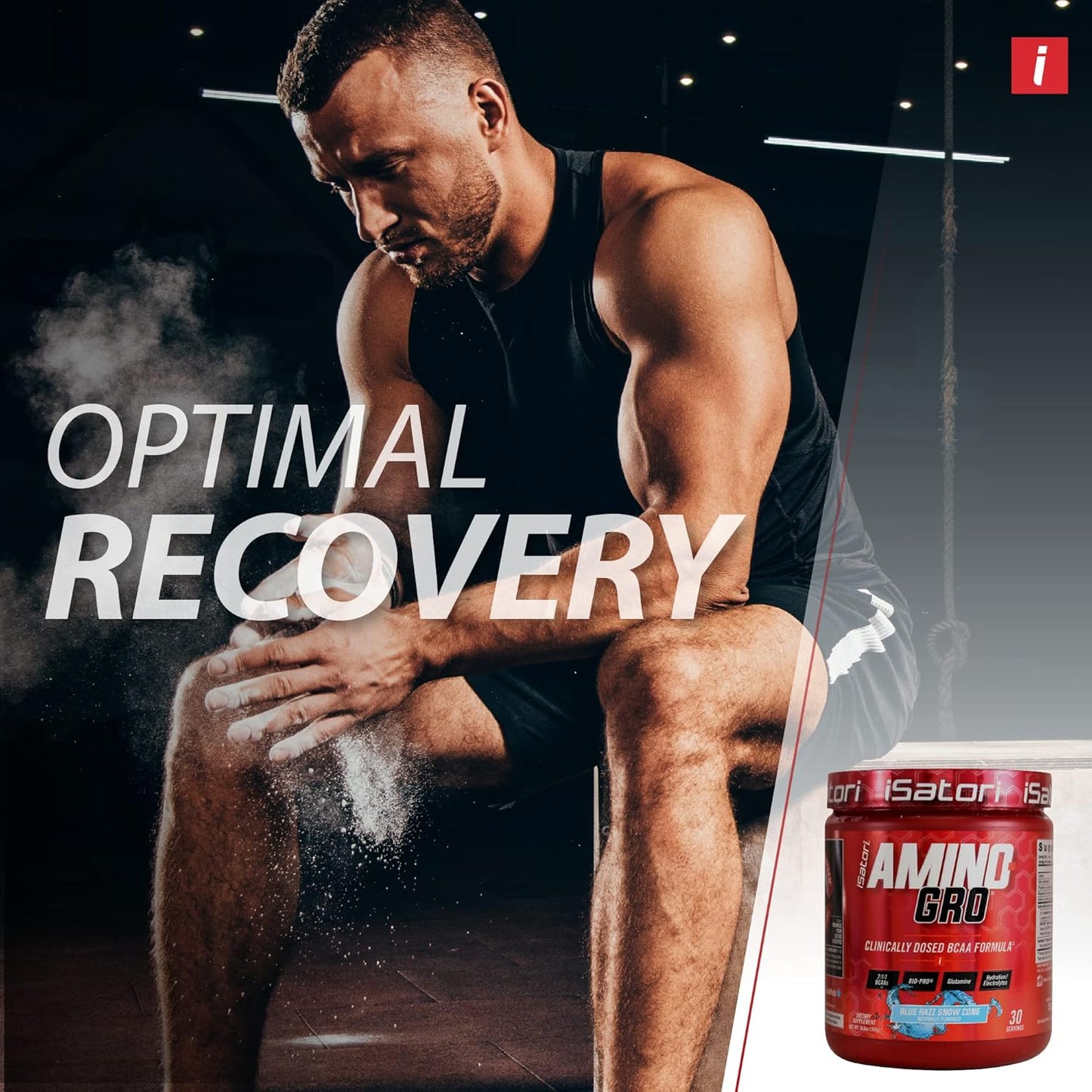 iSatori Amino-GRO BCAA Powder: Muscle Growth & Recovery Supplement, Blue Razz Snow Cone Flavor, 30 Servings