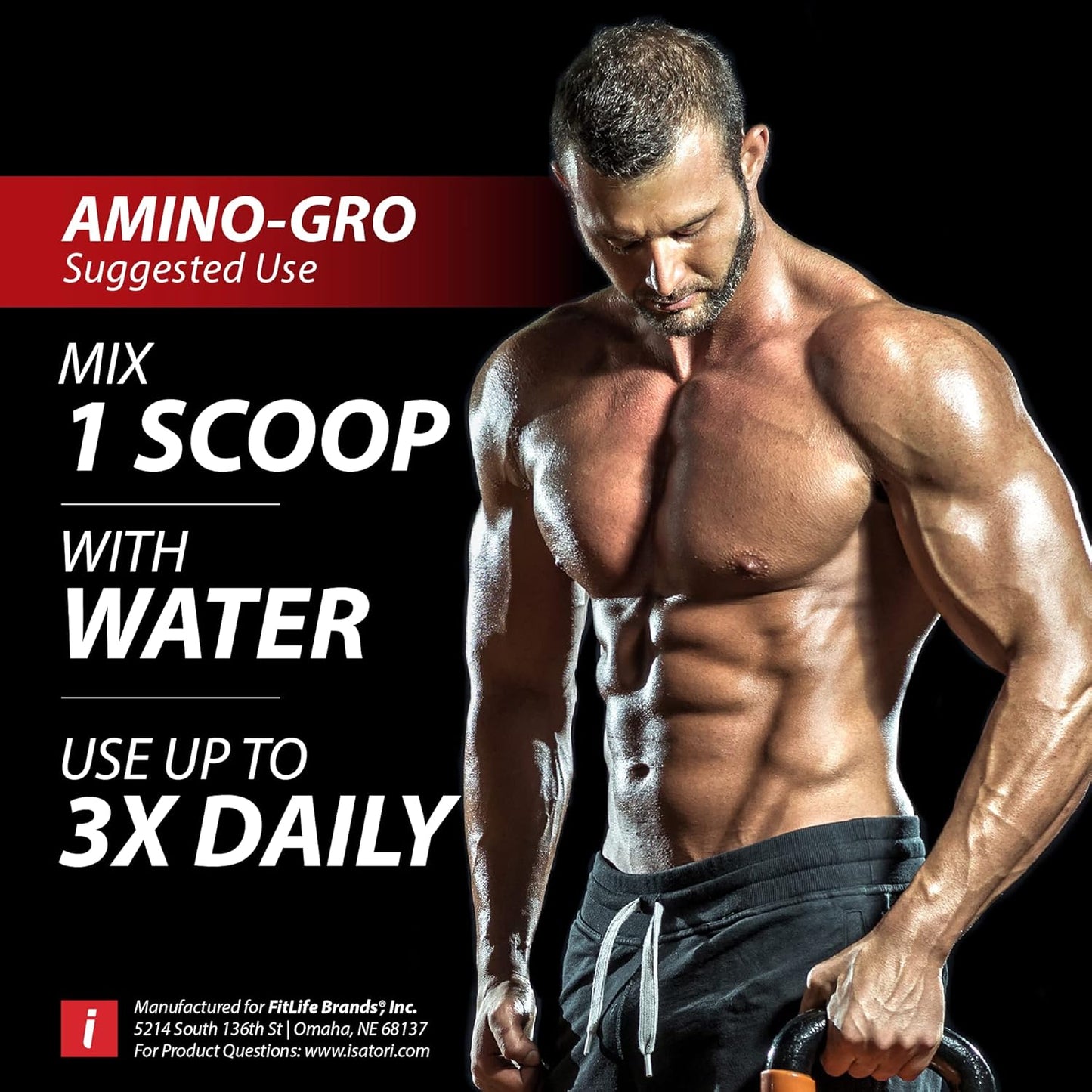 iSatori Amino-GRO BCAA Powder: Muscle Growth & Recovery Supplement, Blue Razz Snow Cone Flavor, 30 Servings