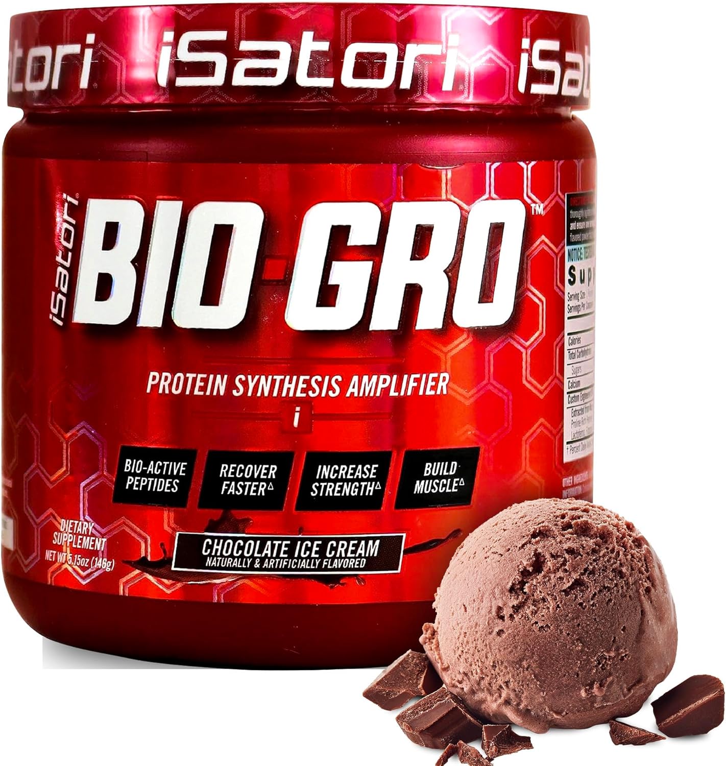 iSatori BIO-GRO Muscle Recovery & Growth Protein Amplifier - Chocolate Ice Cream (60 Servings) - Stimulant-Free Pre-Workout & Colostrum Supplement