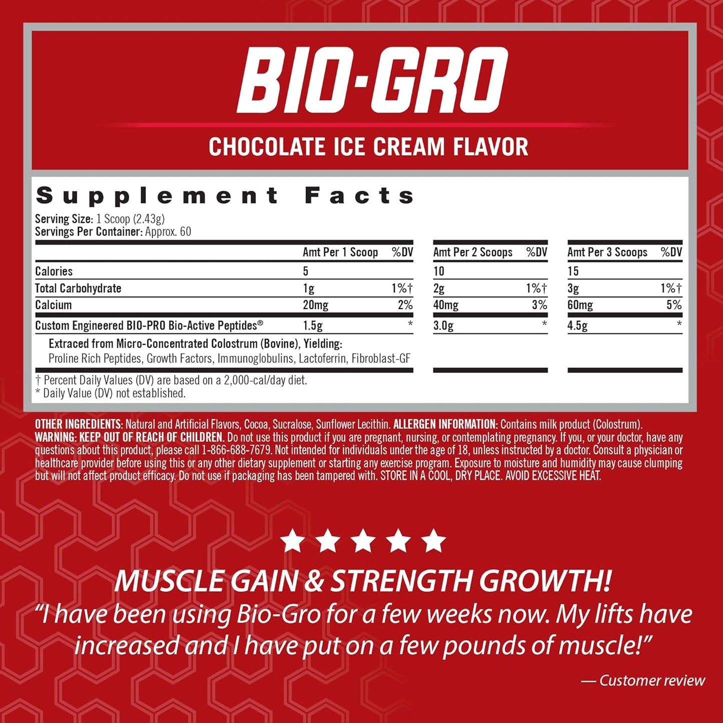 iSatori BIO-GRO Muscle Recovery & Growth Protein Amplifier - Chocolate Ice Cream (60 Servings) - Stimulant-Free Pre-Workout & Colostrum Supplement