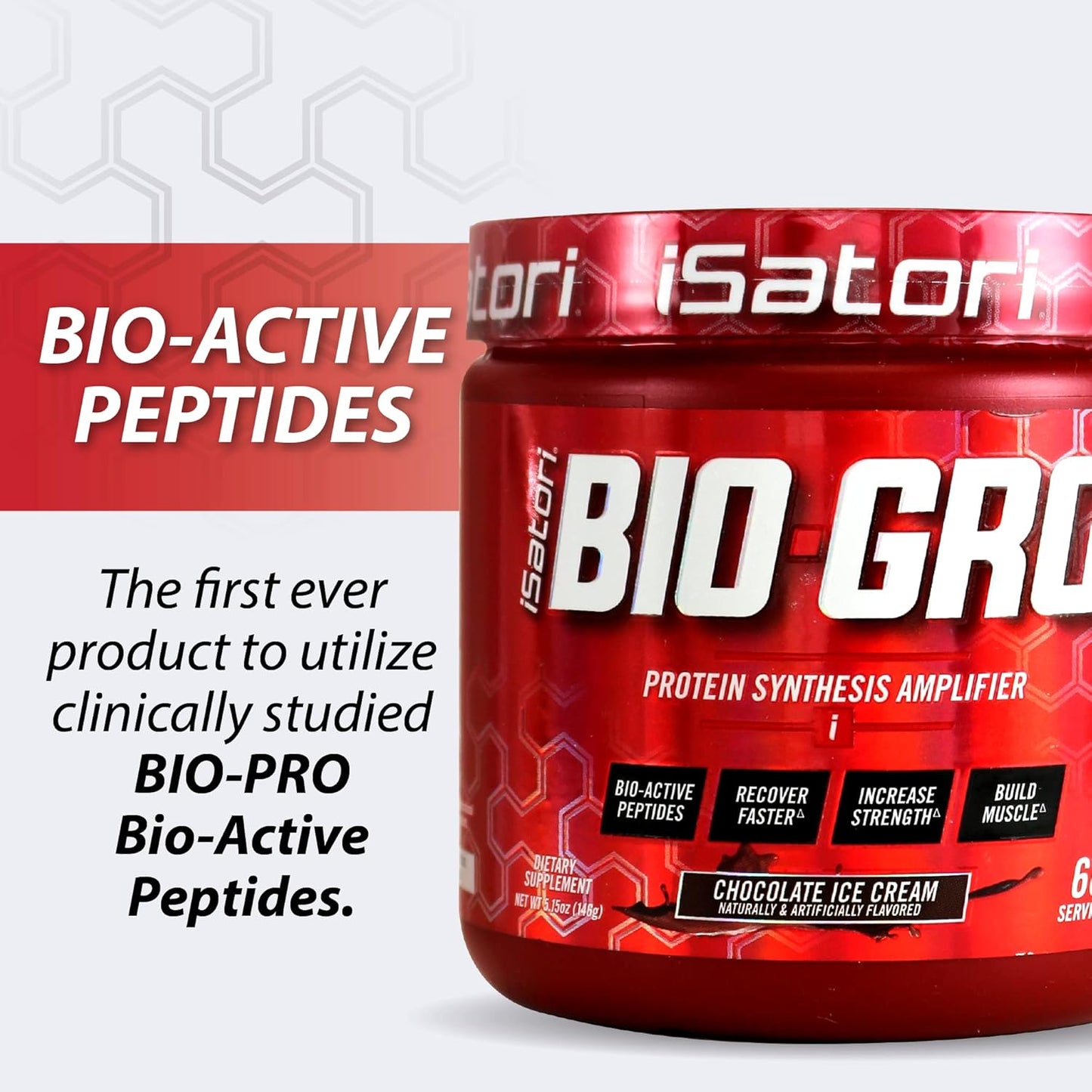 iSatori BIO-GRO Muscle Recovery & Growth Protein Amplifier - Chocolate Ice Cream (60 Servings) - Stimulant-Free Pre-Workout & Colostrum Supplement