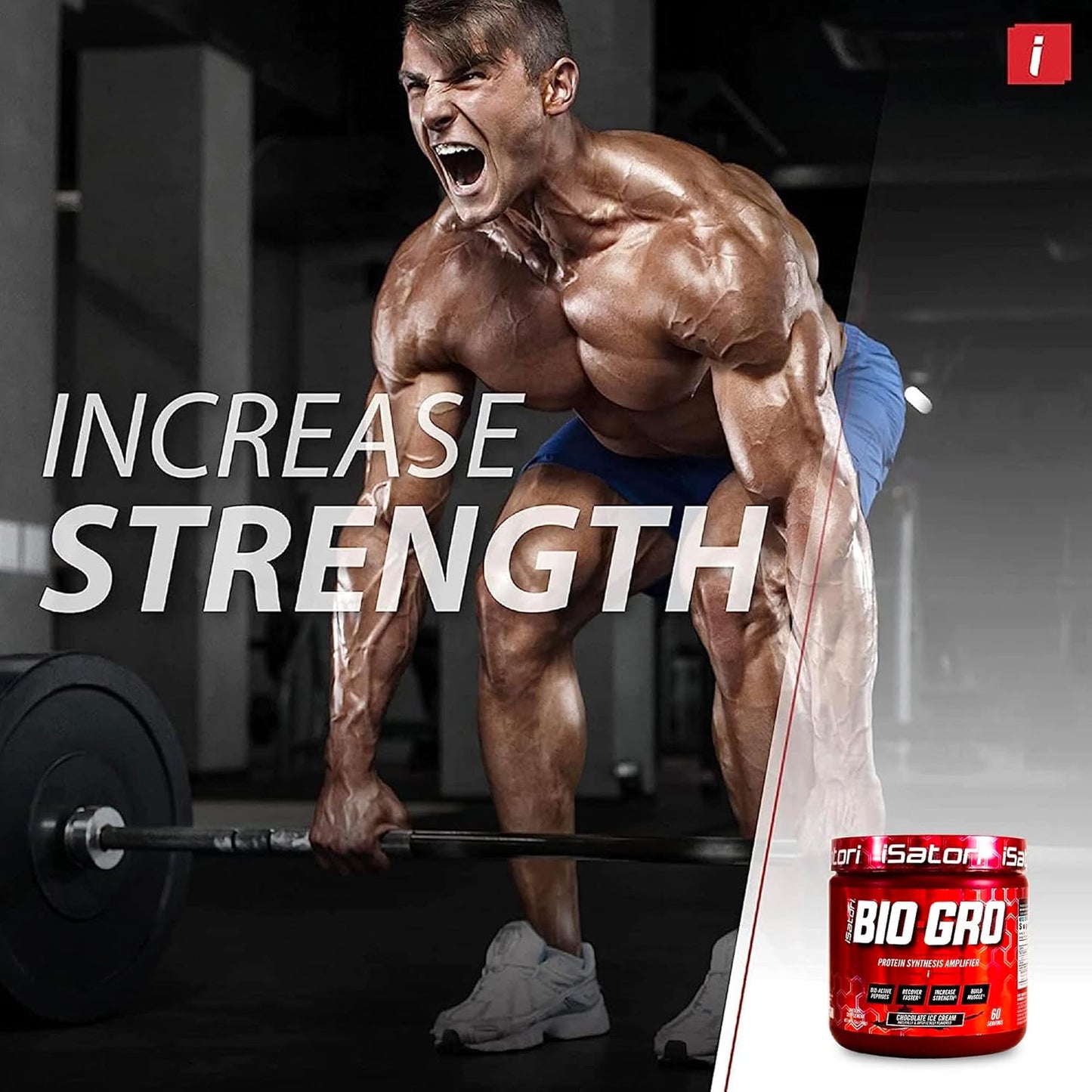 iSatori BIO-GRO Muscle Recovery & Growth Protein Amplifier - Chocolate Ice Cream (60 Servings) - Stimulant-Free Pre-Workout & Colostrum Supplement