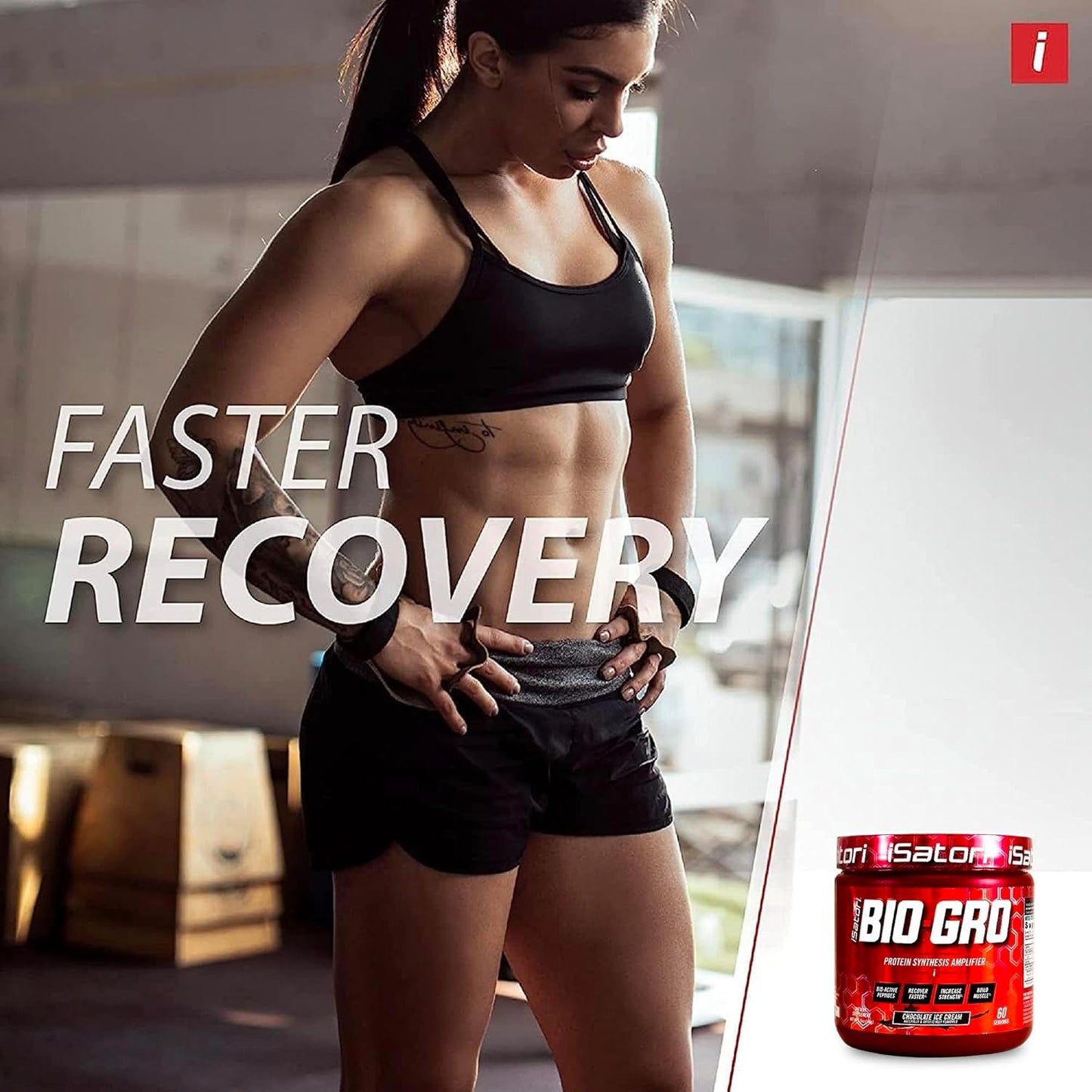 iSatori BIO-GRO Muscle Recovery & Growth Protein Amplifier - Chocolate Ice Cream (60 Servings) - Stimulant-Free Pre-Workout & Colostrum Supplement