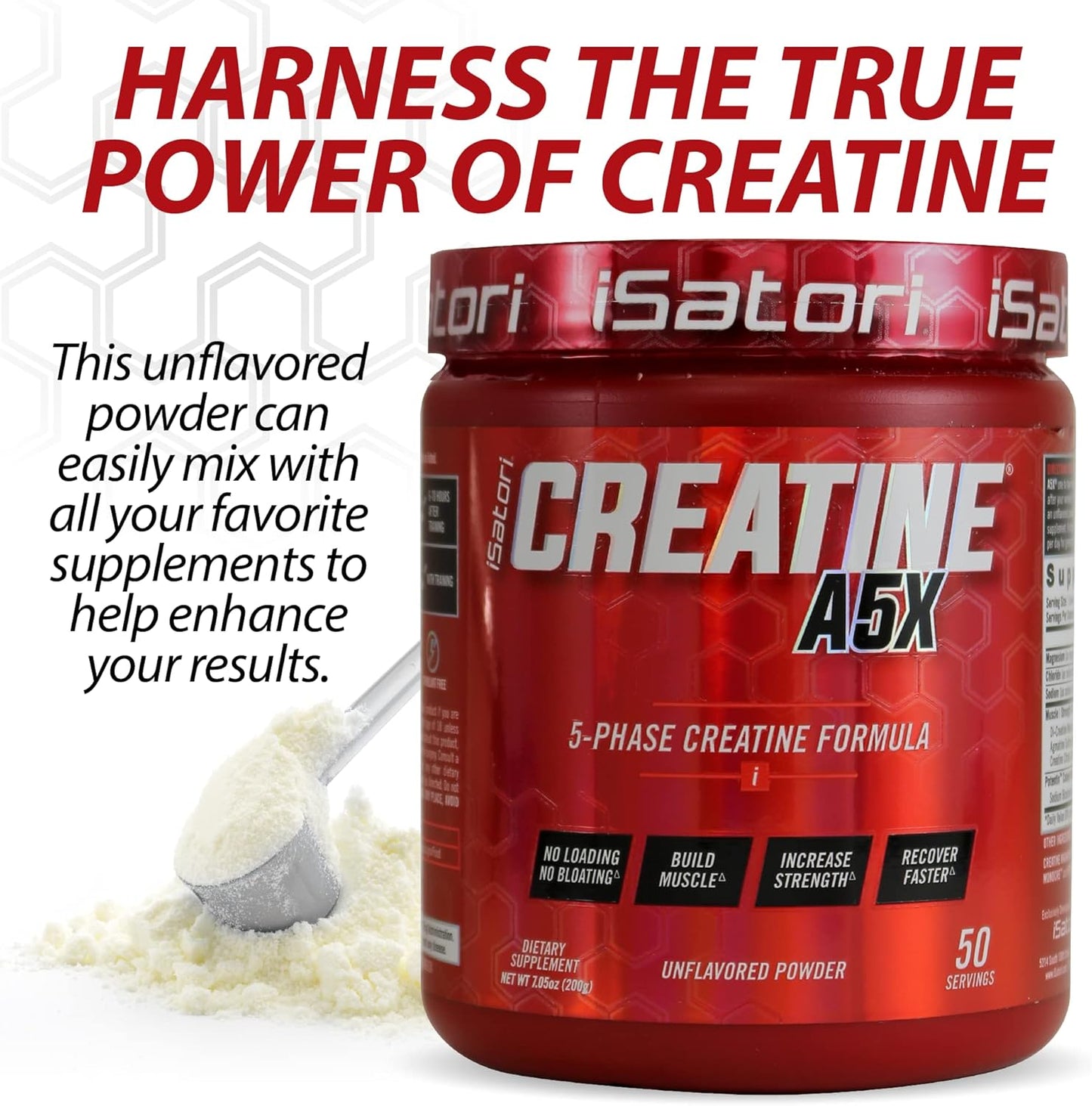 iSatori Creatine A5X: 5 Phase Powder with Betaine Anhydrous for Muscle Building & Recovery, 50 Servings