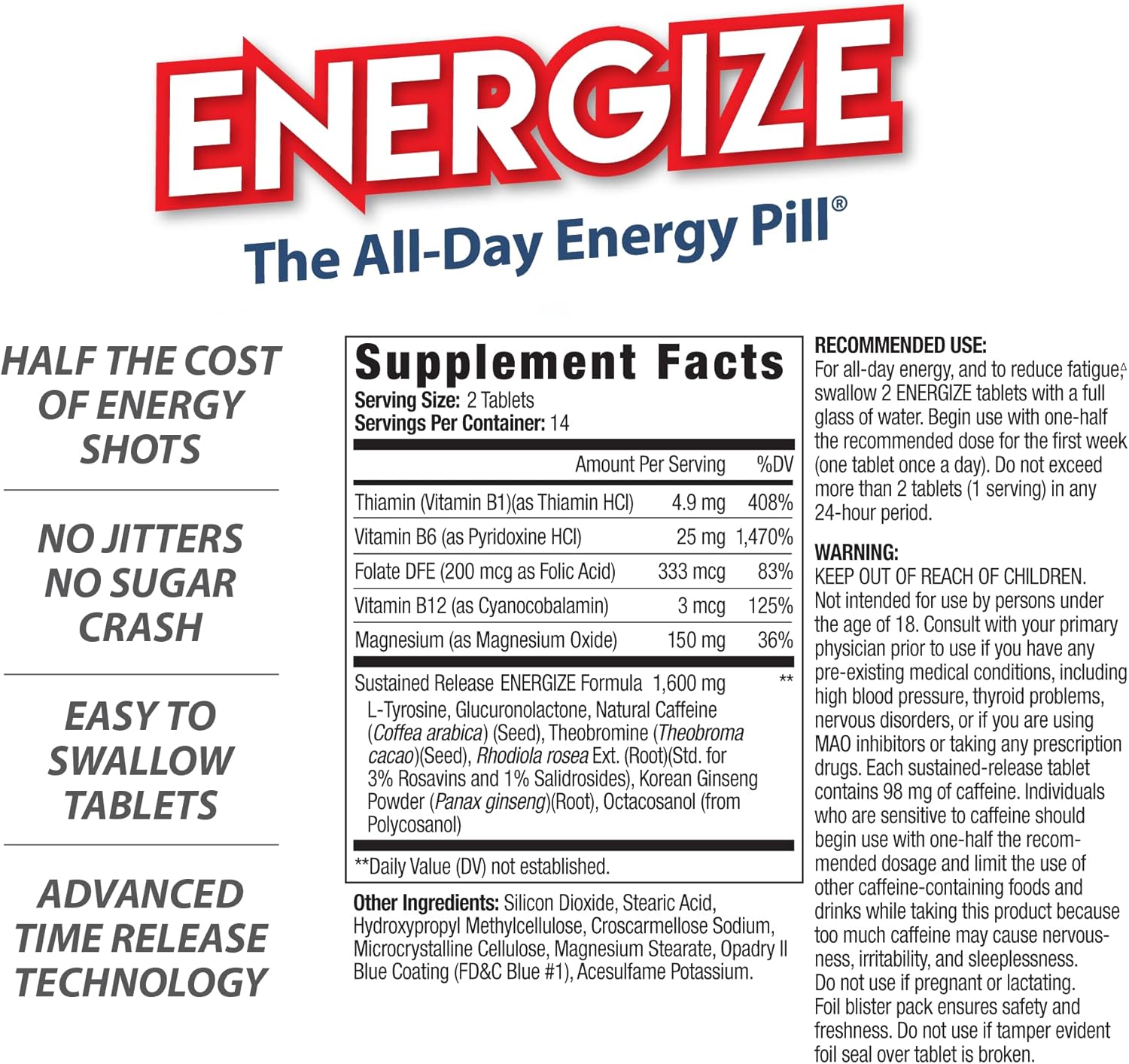 iSatori Energize Caffeine Pills - Powerful Energy Boost in a Bottle (28 Tablets)
