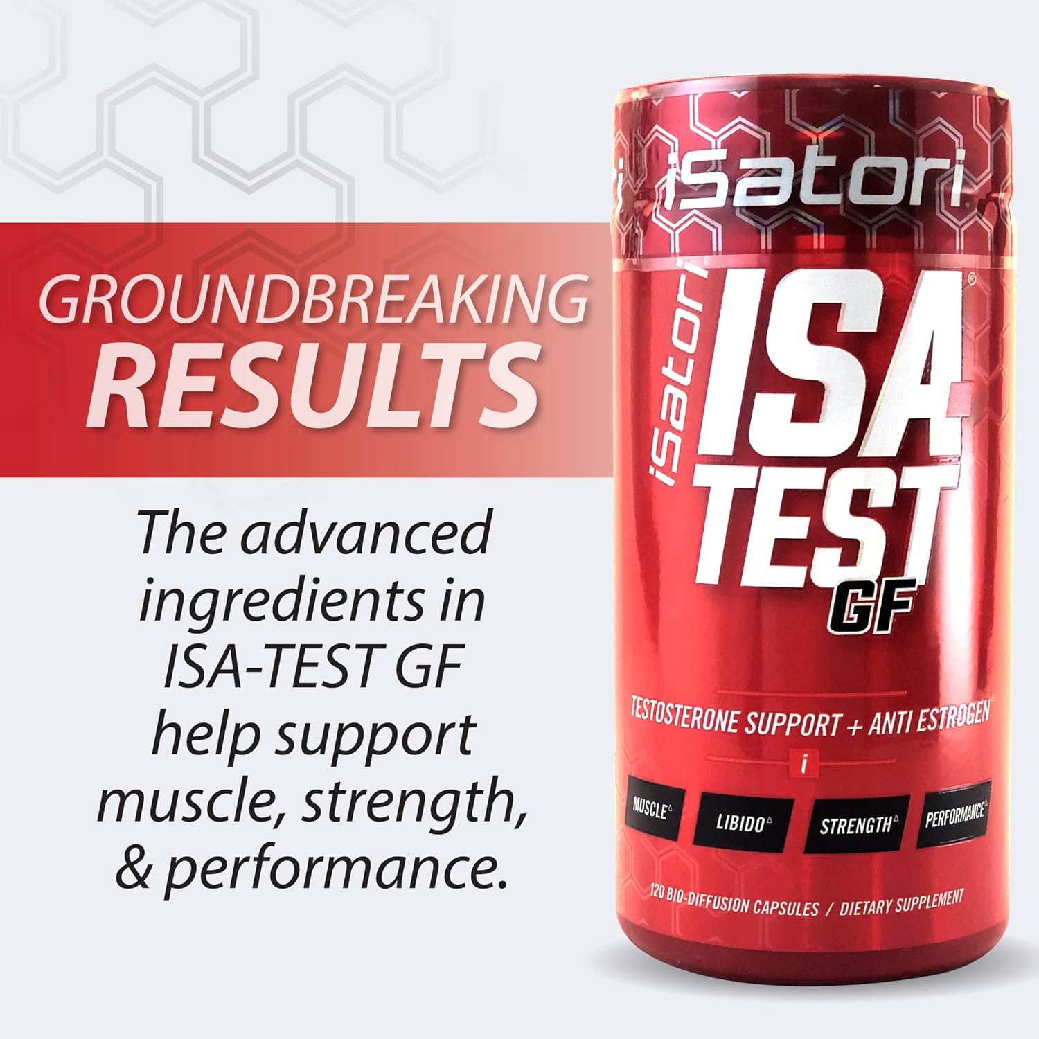 iSatori ISA-Test GF High Performance - 120 Capsules for Strength and Muscle Mass Gain - Hardcore Training for Exercise and Sports - Gluten-Free Anti-Estrogen Complex