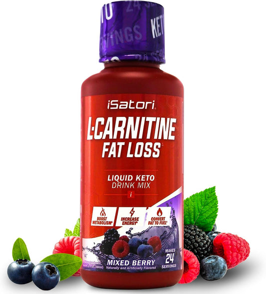 iSatori L-Carnitine 1500 Liquid Supplement - Triple Blend with Acetyl & Tartrate - Stimulant-Free Energy - Keto-Friendly - Mixed Berry Flavor - 24 Servings