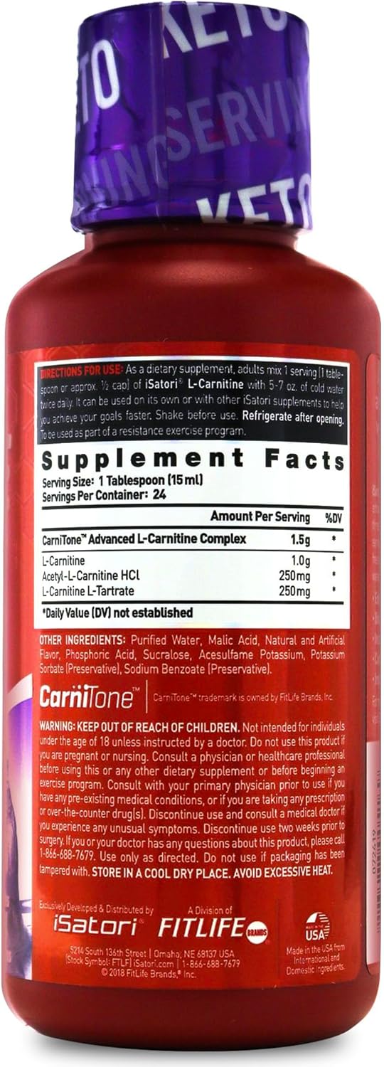 iSatori L-Carnitine 1500 Liquid Supplement - Triple Blend with Acetyl & Tartrate - Stimulant-Free Energy - Keto-Friendly - Mixed Berry Flavor - 24 Servings
