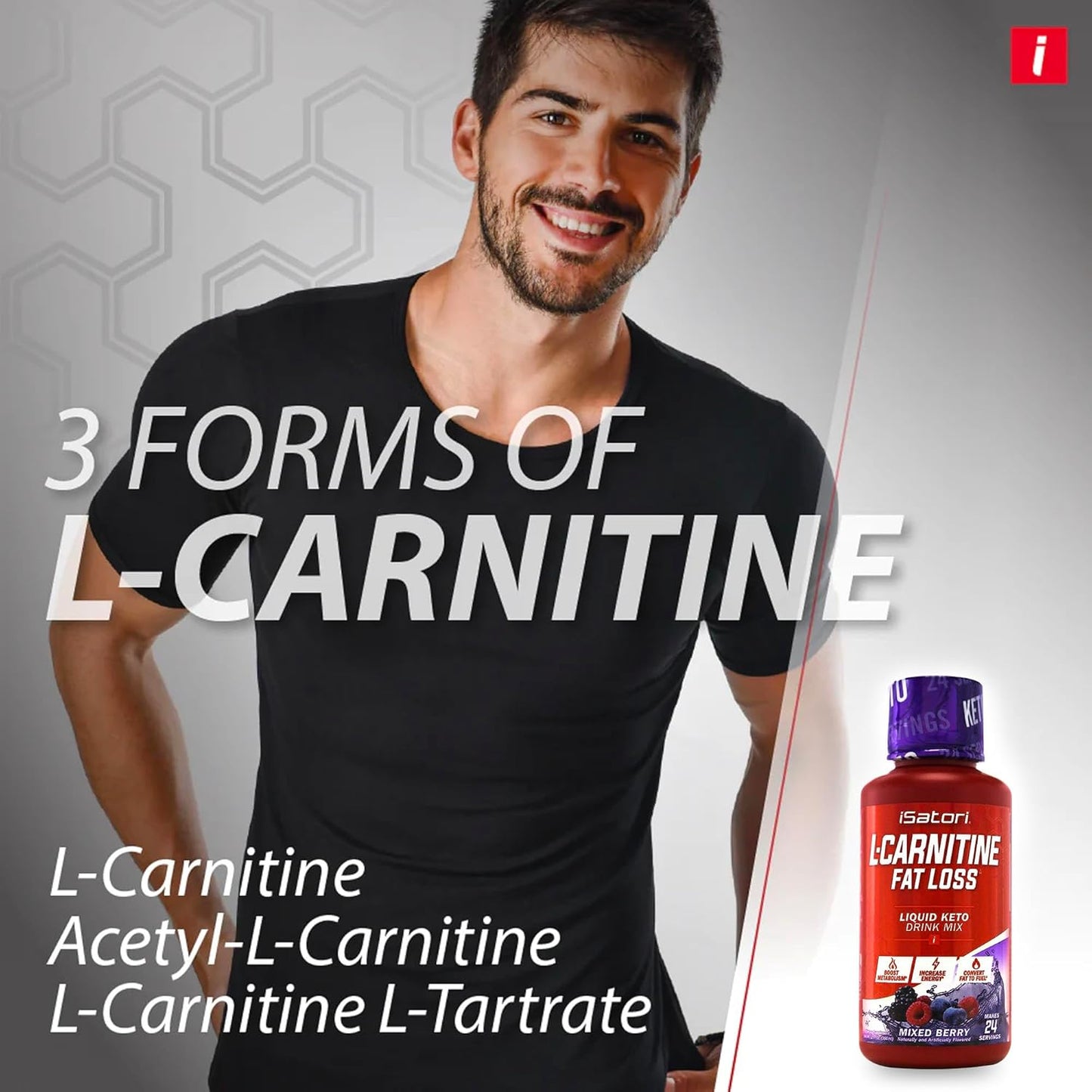 iSatori L-Carnitine 1500 Liquid Supplement - Triple Blend with Acetyl & Tartrate - Stimulant-Free Energy - Keto-Friendly - Mixed Berry Flavor - 24 Servings