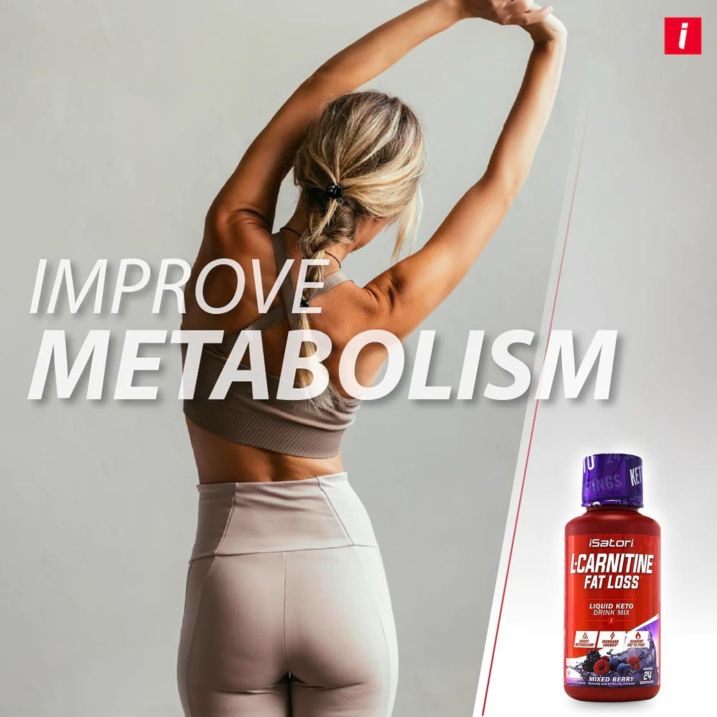 iSatori L-Carnitine 1500 Liquid Supplement - Triple Blend with Acetyl & Tartrate - Stimulant-Free Energy - Keto-Friendly - Mixed Berry Flavor - 24 Servings