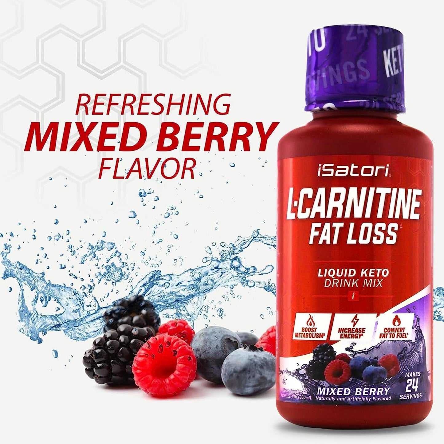 iSatori L-Carnitine 1500 Liquid Supplement - Triple Blend with Acetyl & Tartrate - Stimulant-Free Energy - Keto-Friendly - Mixed Berry Flavor - 24 Servings