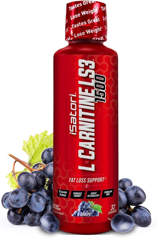 iSatori L-Carnitine LS3 1500 Liquid Supplement - Acetyl L-Carnitine, L-Tartrate, Stimulant-Free Pre Workout - Grape Flavor, Keto-Friendly - 32 Servings