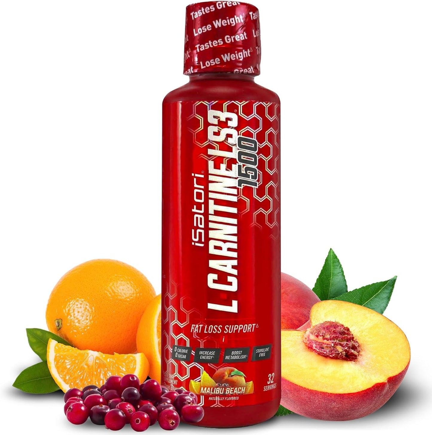 iSatori L-Carnitine LS3 1500 Liquid Supplement - Triple Blend with Acetyl & Tartrate - Sugar, Gluten, and Calorie Free - Keto Friendly - Malibu Beach Flavor - 32 Servings