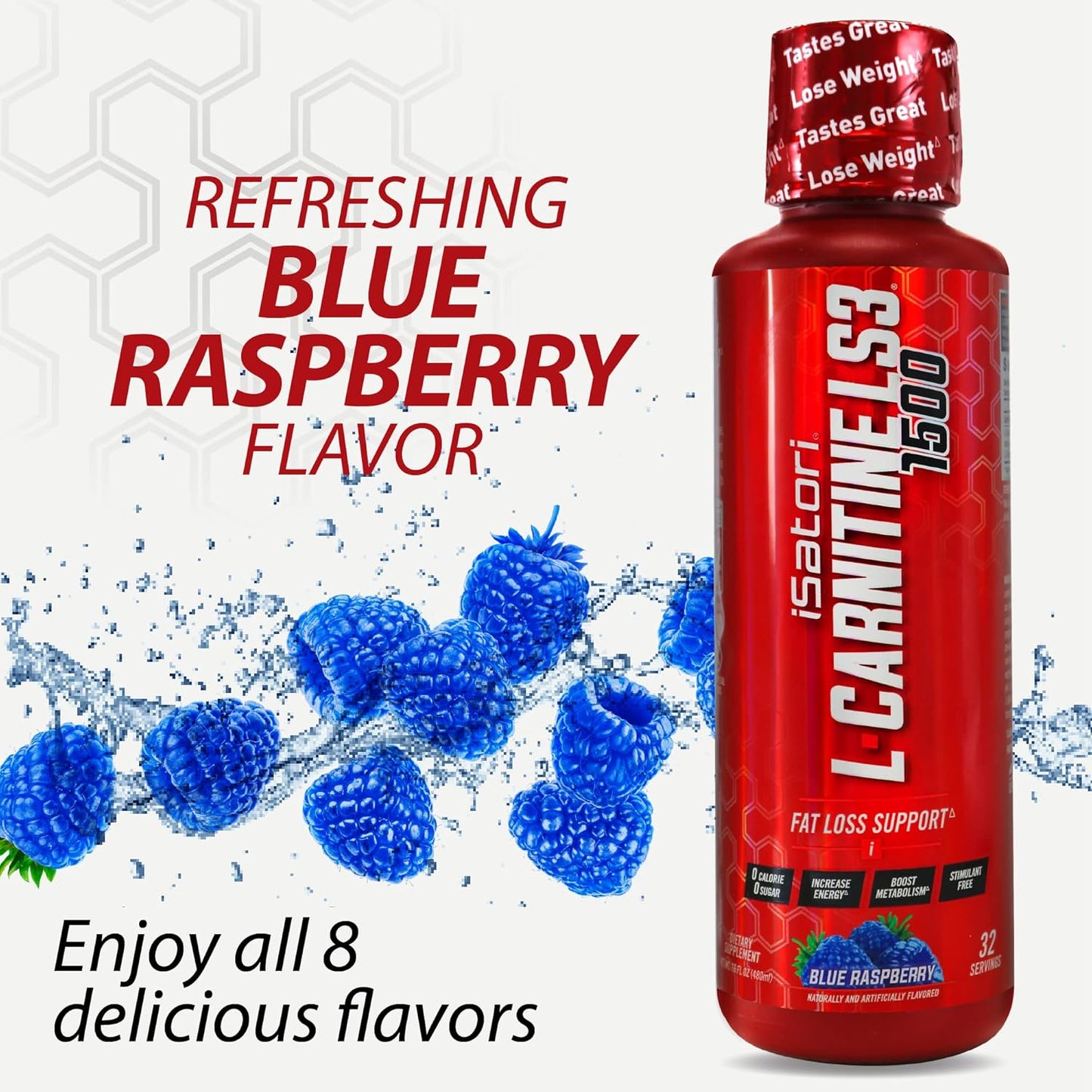 iSatori L-Carnitine LS3 1500 Liquid Supplement with Acetyl & Tartrate, Stimulant-Free Energy, Keto-Friendly, Blue Raspberry Flavor - 32 Servings