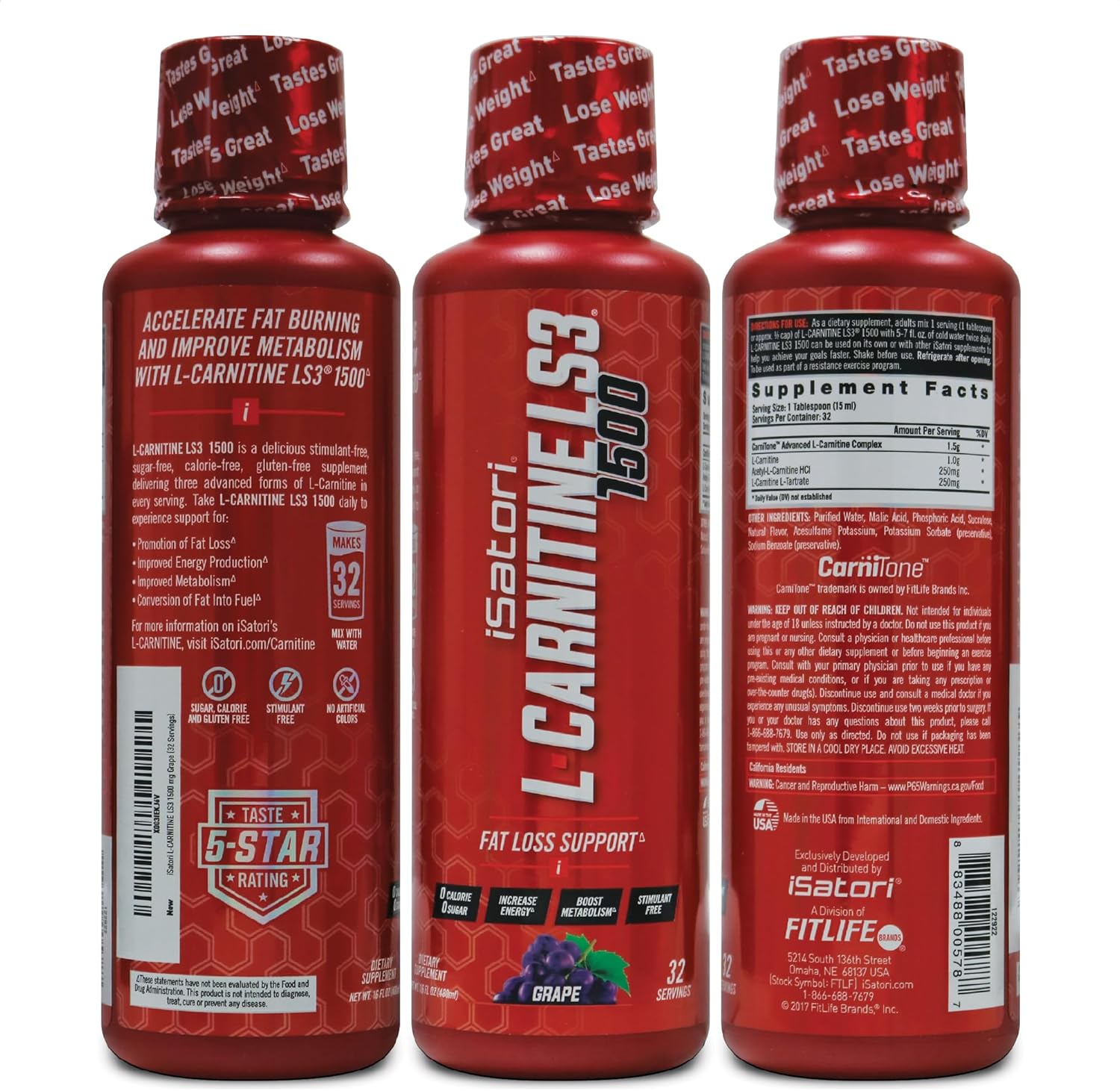 iSatori Ultra CLA Softgels with Liquid L-Carnitine LS3 Grape, Acetyl, Omega 3 6 9 Safflower Oil - 32 Servings