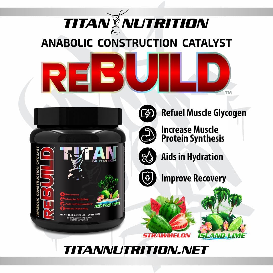Island Lime Titan Nutrition Rebuild: Post-Workout Recovery Fuel with Cluster Dextrin, Creatine, and BCAA's for Optimal Results (20 Servings)