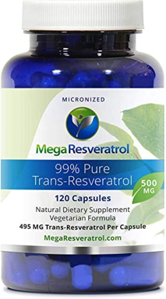 Isolate Trans-Resveratrol Capsules - 500mg, 120 Count, Pharmaceutical Grade, 99% Pure, Micronized, Purity Certified, No Fillers