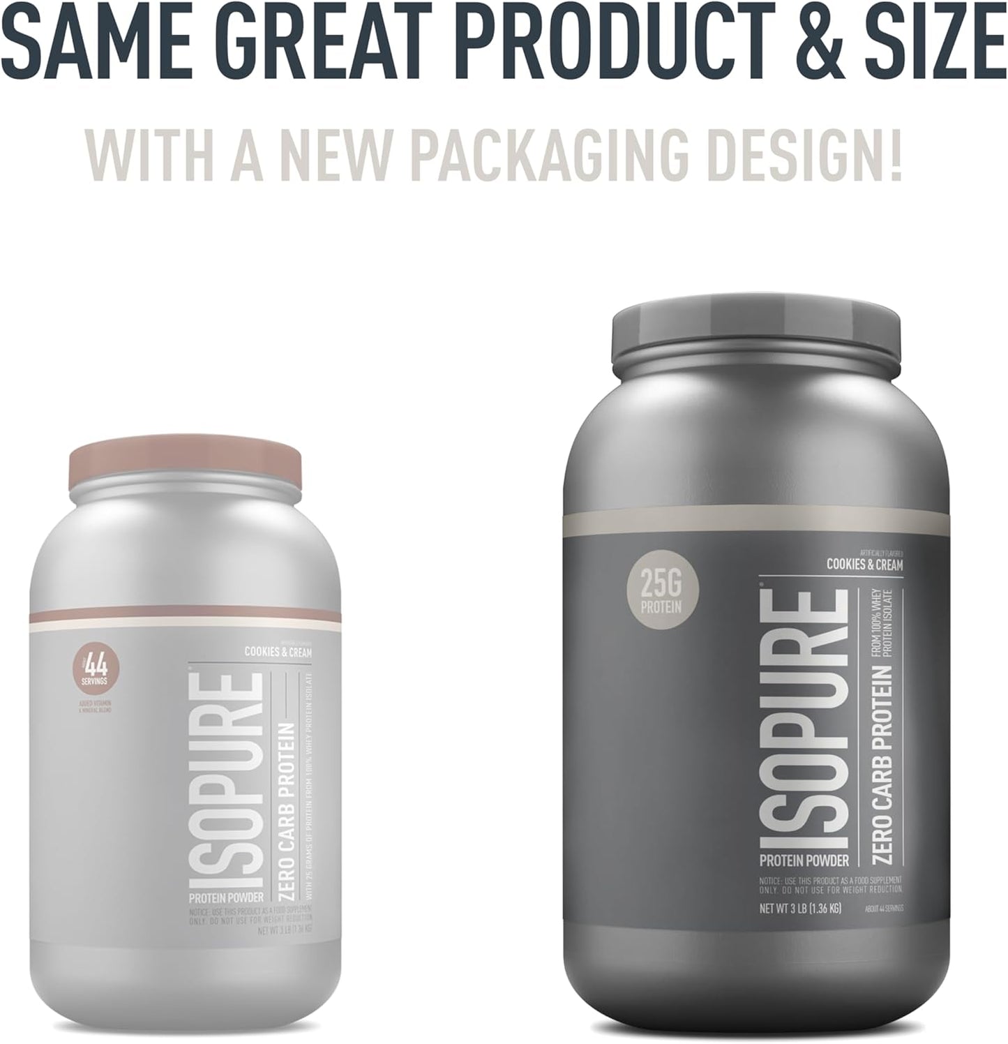 Isopure Zero Carb Cookies & Cream Whey Isolate Protein Powder, 25g Protein, 3 Lbs, 44 Servings, Lactose & Gluten Free with Vitamins