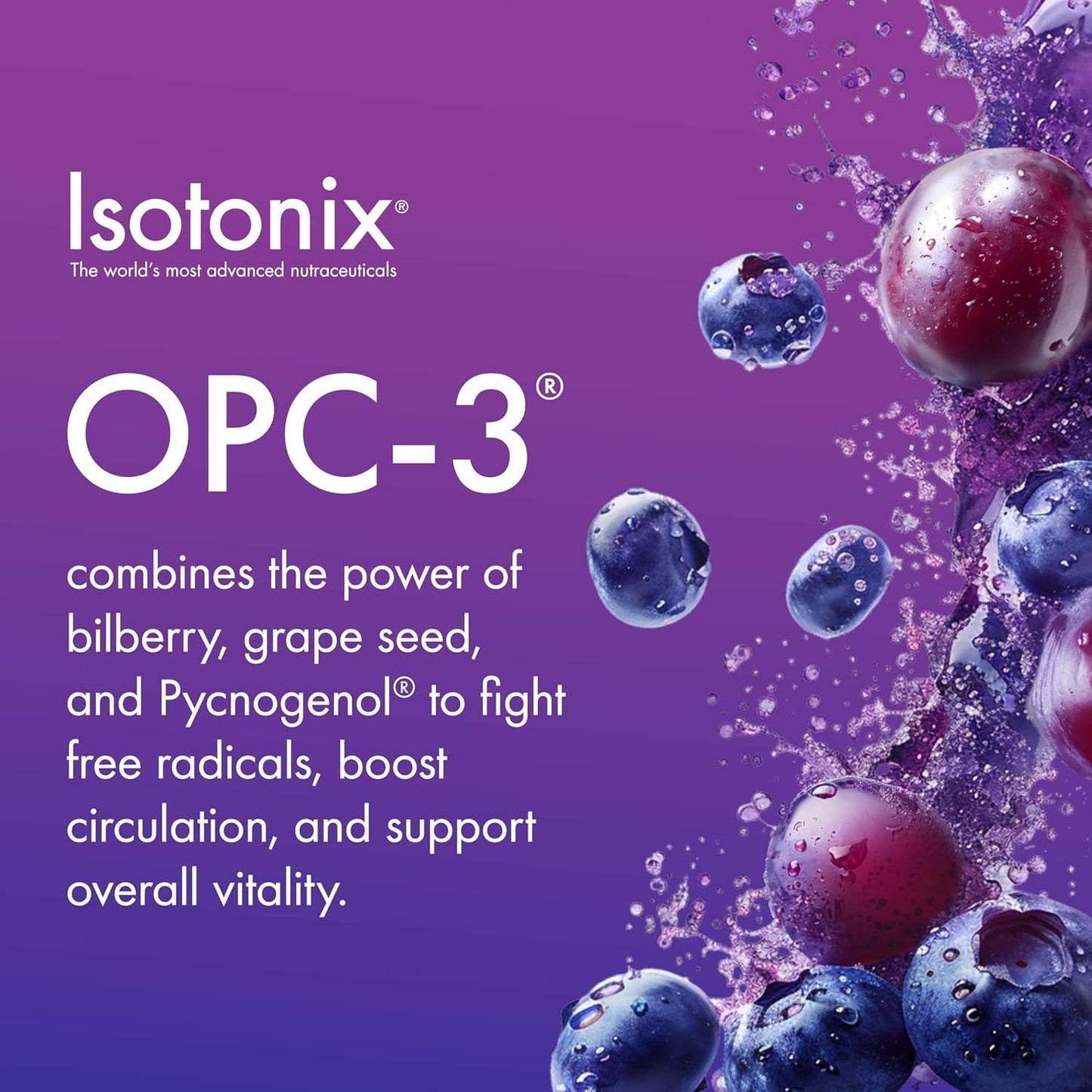 Isotonix OPC-3 Antioxidant Supplement with Pycnogenol, Grape Seed, Bilberry, Red Wine, and Pine Bark Extracts for Heart and Circulatory Support - 30 Servings