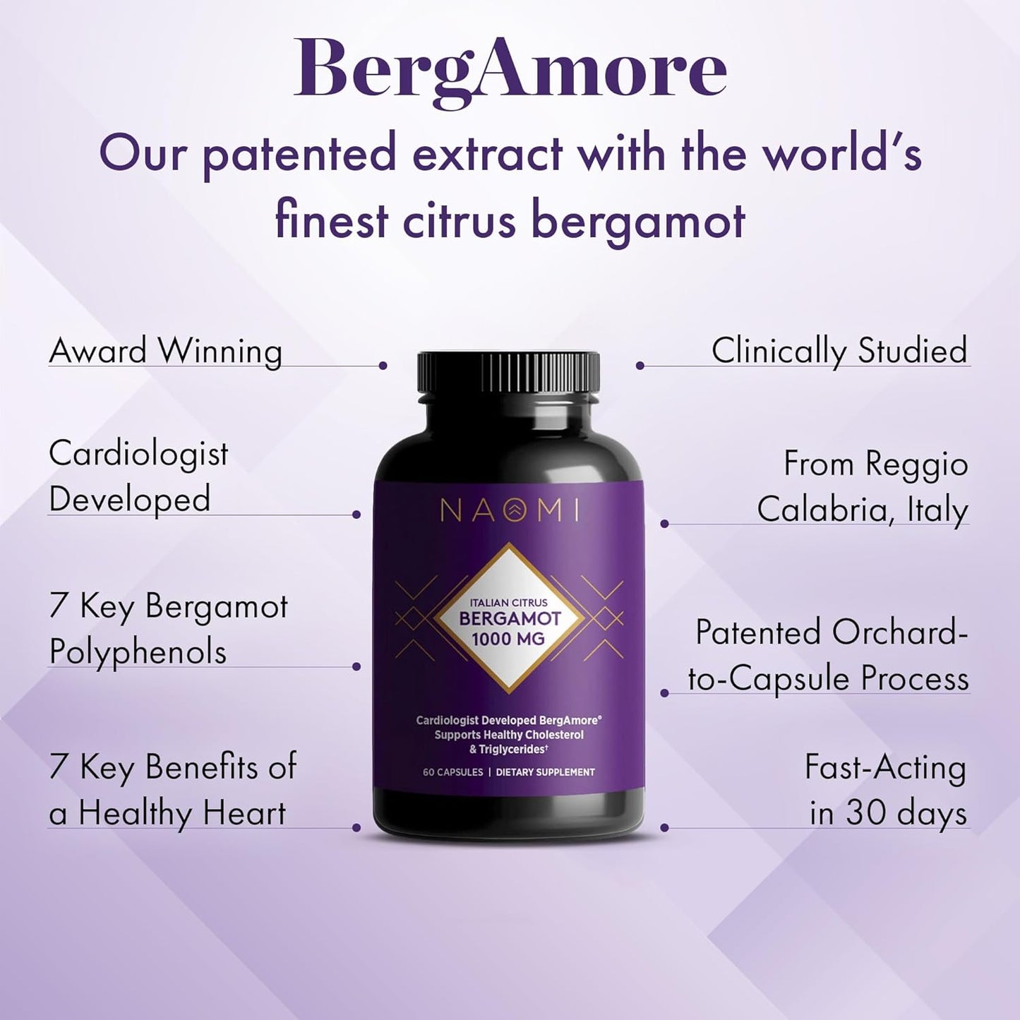 Italian Citrus Bergamot 1000mg Supplement Developed by Cardiologist, Supports Heart Health & Cholesterol Levels, High Potency with 7 Polyphenols, 30-Day Supply